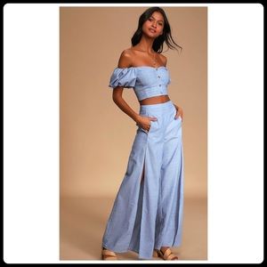 Lulus’s Bellport Blue Chambray Two Piece Jumpsuit